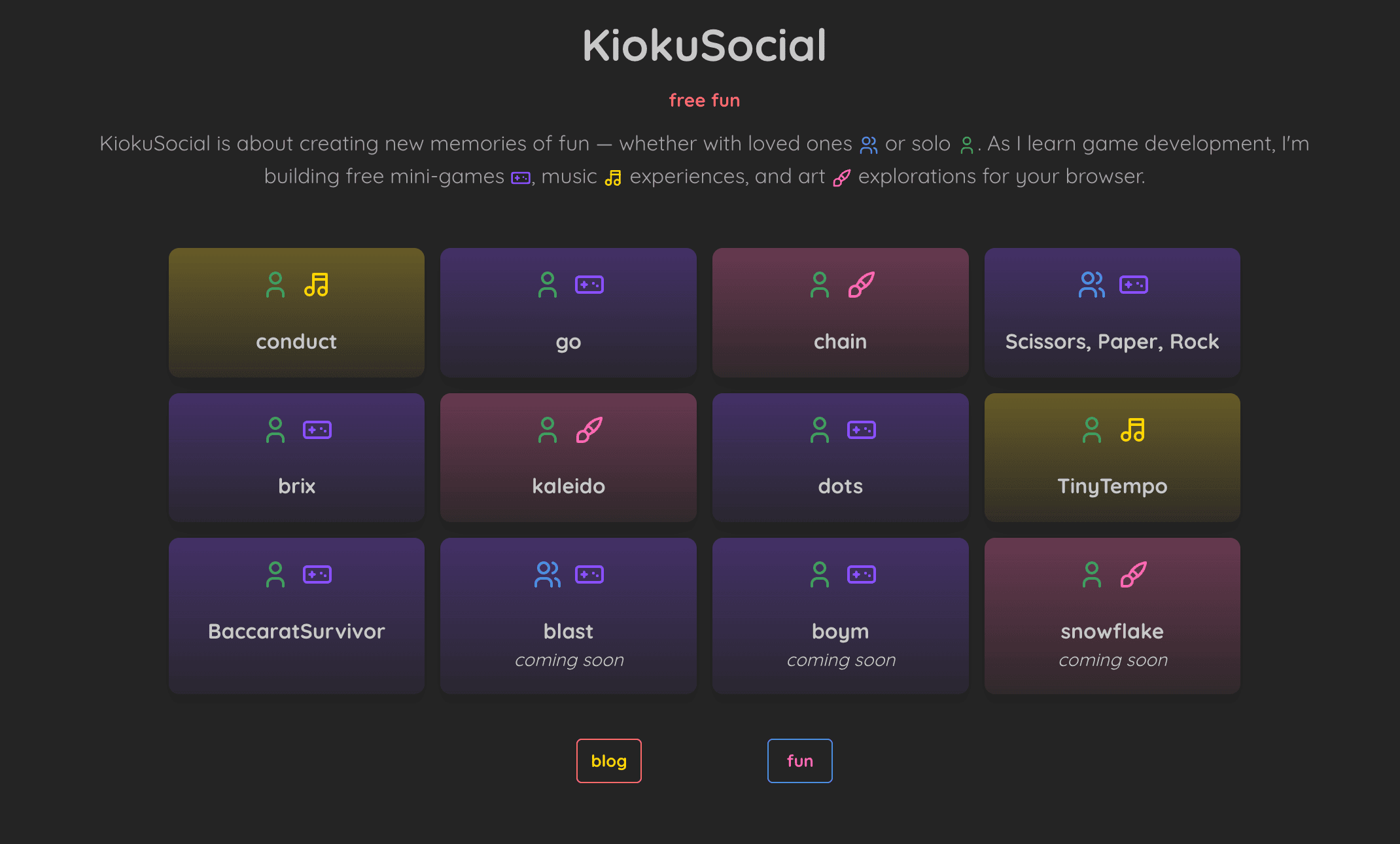 KiokuSocial browser games collection preview